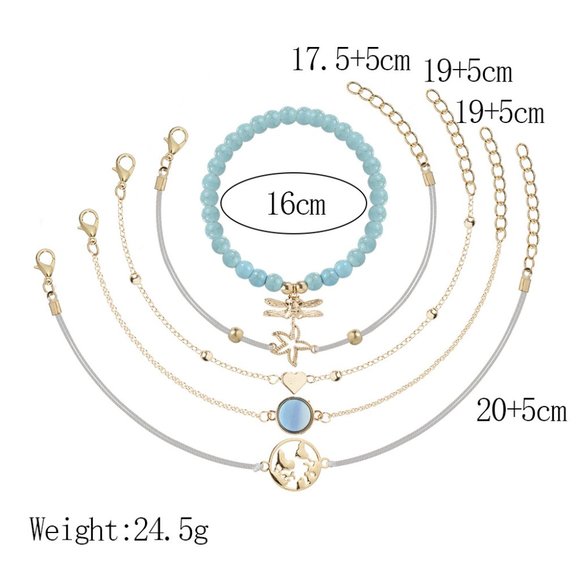 Dragonfly Starfish Bracelet Set of 5 - Picture 2 of 6